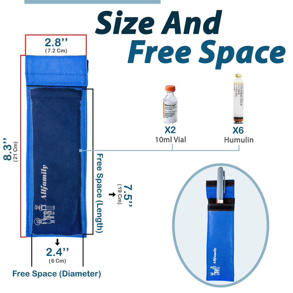 4AllFamily Chiller Bag, Insulin and Epipen Cooling Case, Storage space for one injector pen and vials, Small Size, Blue color - 4AllFamily Canada